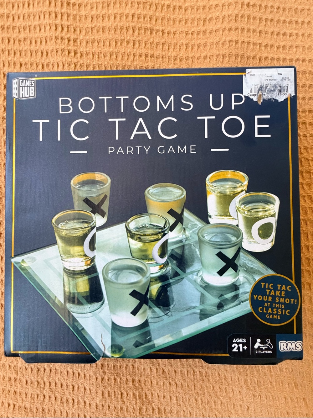 Bottoms Up Tic Tac Toe Party Game - Black & Gold Box